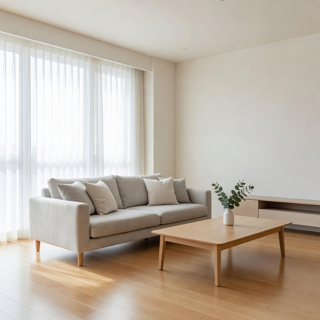 Clean and bright living room space