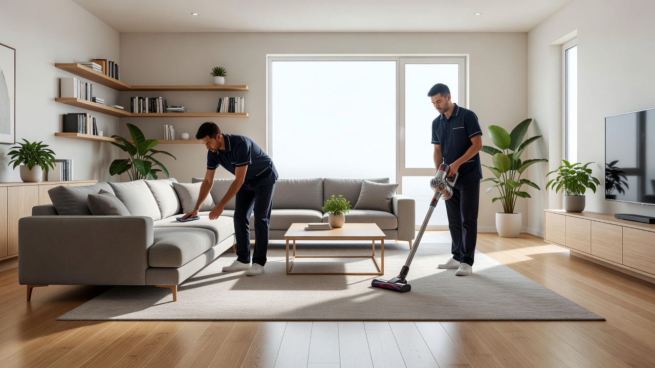 Professional deep house cleaning interior brightly lit living space